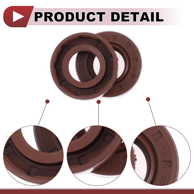 HEROFFIX Universal Oil Seal TC Seal Ring Rotary Shaft Seal 20x38x10mm High Pressure FKM Rubber Brown 2 Pcs - Image 5